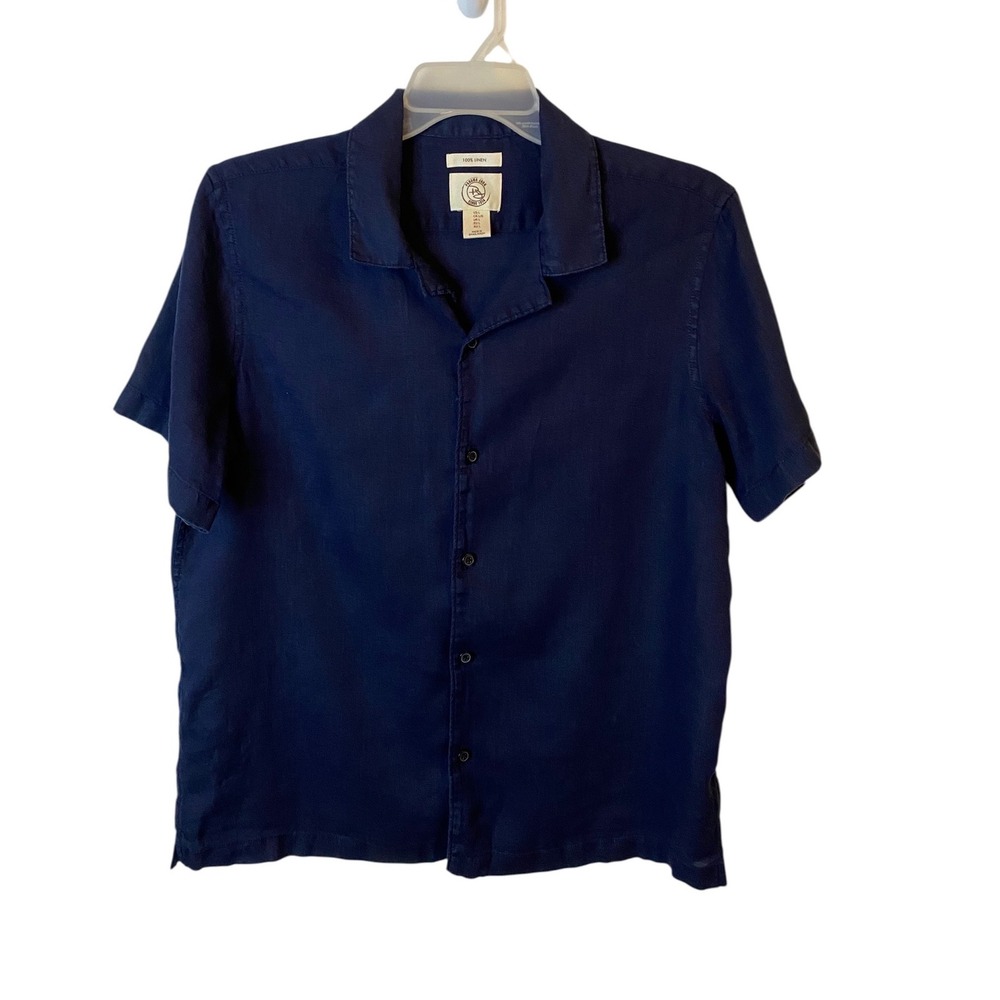 Panama Jack Mens Navy Blue 100% Linen Short Sleeve Button Down Camp Shirt Large